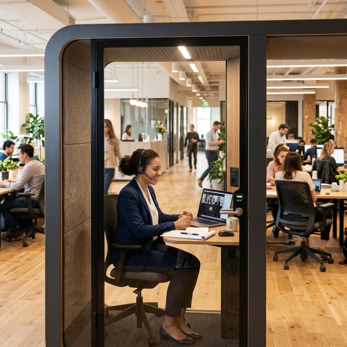 Zona de trabajo privada para llamadas dentro de una oficina open space